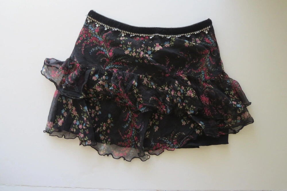 Vintage Italian Daniele Alessandrini Silk Floral Mini Skirt, Tiered Chiffon Skir